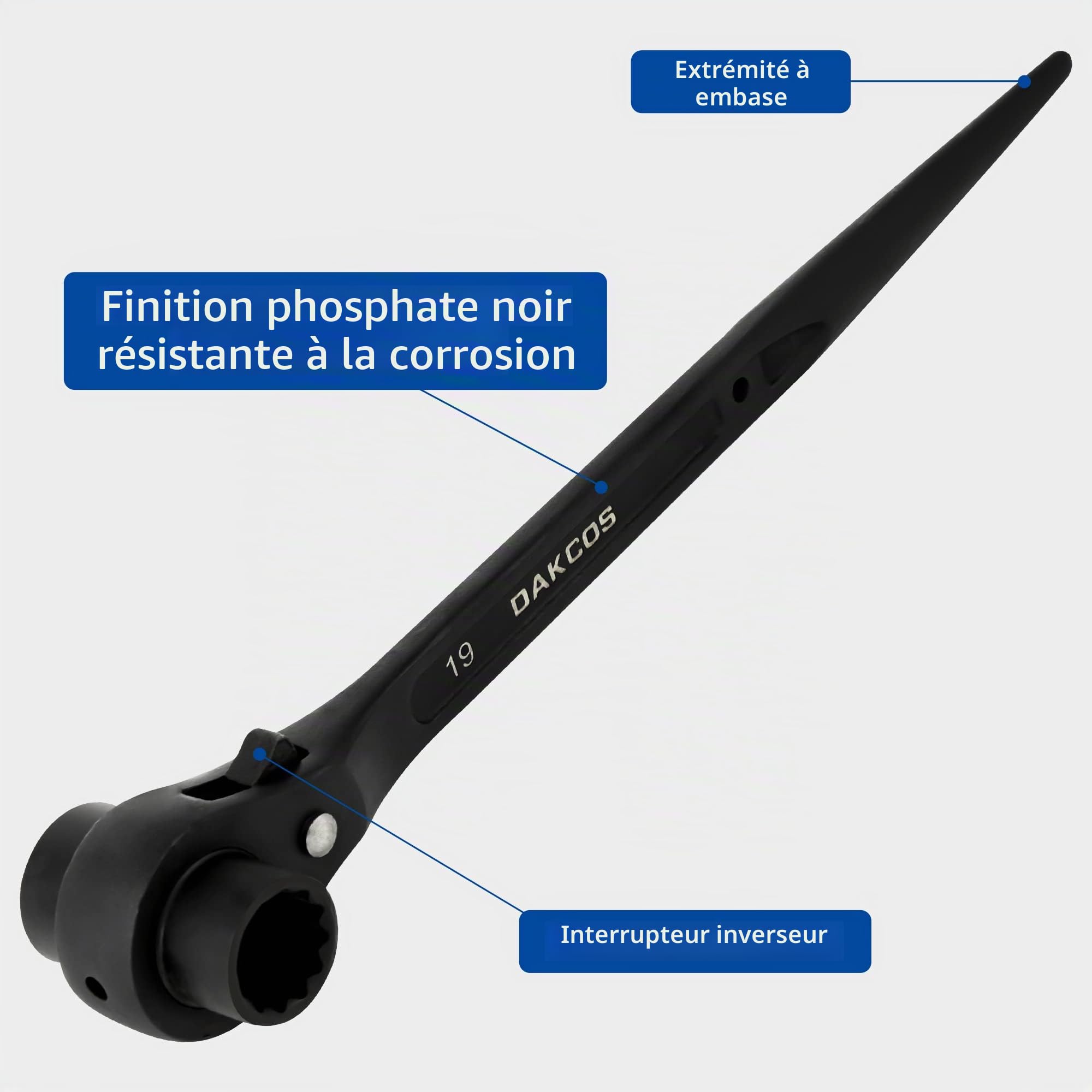 DAKCOS Clé d'échafaudage 2 pièces 19/22 mm Cliquet d'échafaudage réversible droite/gauche Cliquet d'échafaudage en CR-V