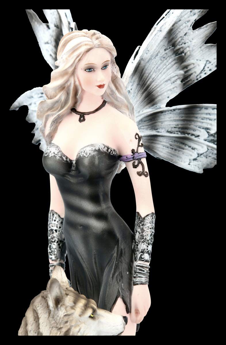 Figuren shop gmbh Elfi Figura Fantasia - Elleth con Lupo Fata, Fairy, Angelo, Figura-Decorativa, Articolo Decorazione, Statua, Scultura, H 27 CM