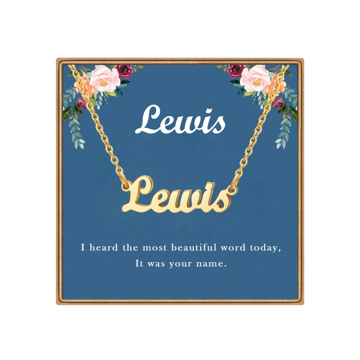 LdurianName Necklace Personalized, Customized Name plate necklace,14K gold Plated Personalized Dainty Name Necklace for women girl, Birthday jewelry Gift for Women