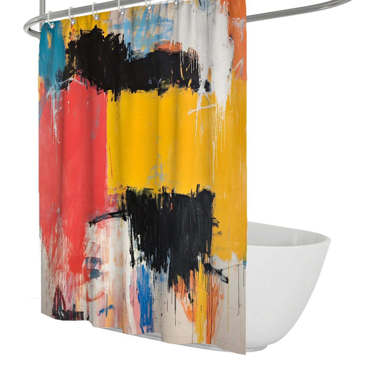 OLLIAR Home Colorful Bright Abstract Art Bathroom Shower Curtain Modern Minimalist Graffiti Painting Polyester Fabric Shower Curtain Waterproof Decor 240x180cm