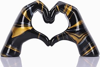 Black and Gold Hand Heart Decoration, Heart Hand Statue, Love Finger Sculpture Wedding Decoration for Bookshelf Coffee Table Office Bedroom TV Cabinet Bookshelf Small Ornaments Home Decor.