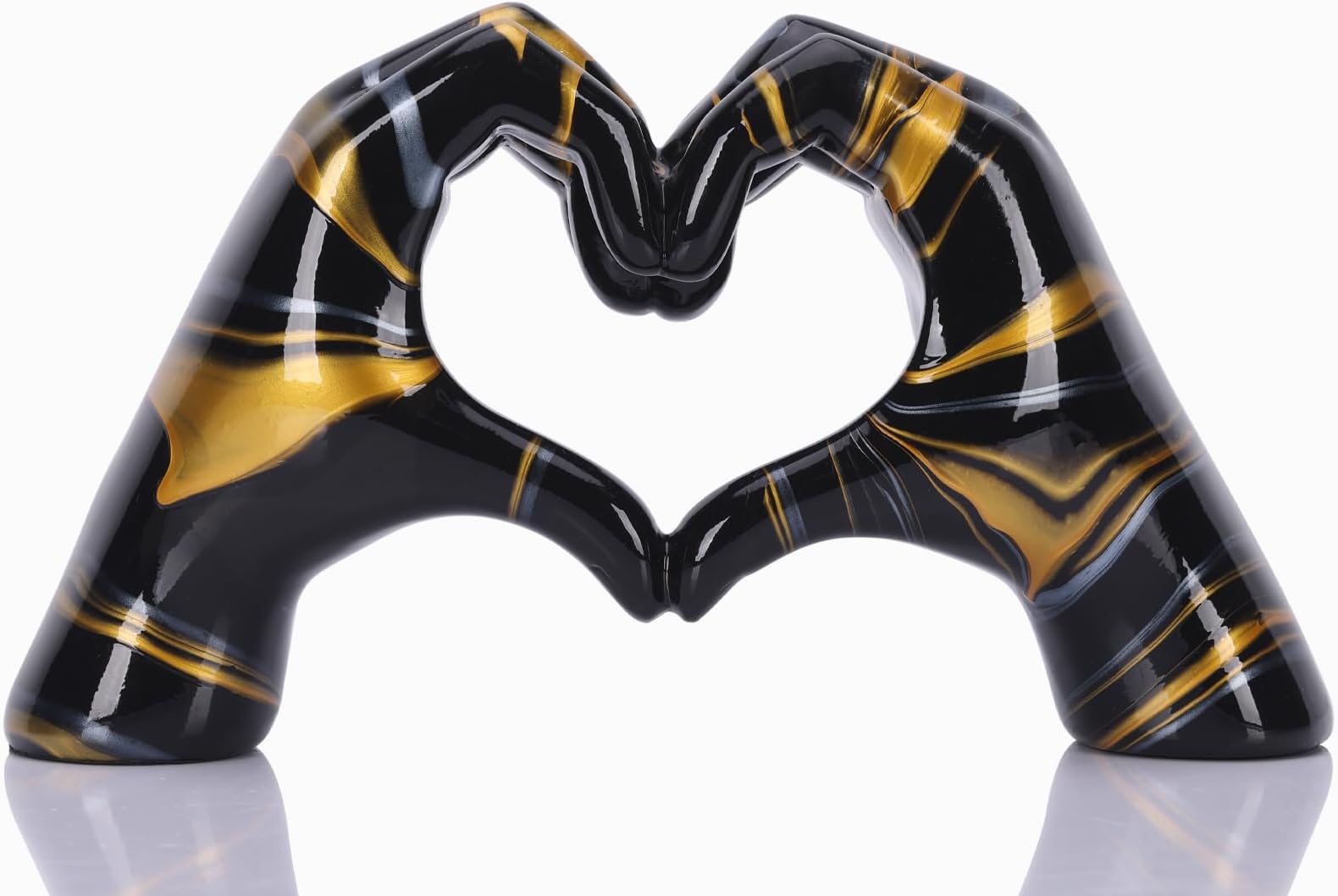 Black and Gold Hand Heart Decoration, Heart Hand Statue, Love Finger Sculpture Wedding Decoration for Bookshelf Coffee Table Office Bedroom TV Cabinet Bookshelf Small Ornaments Home Decor.