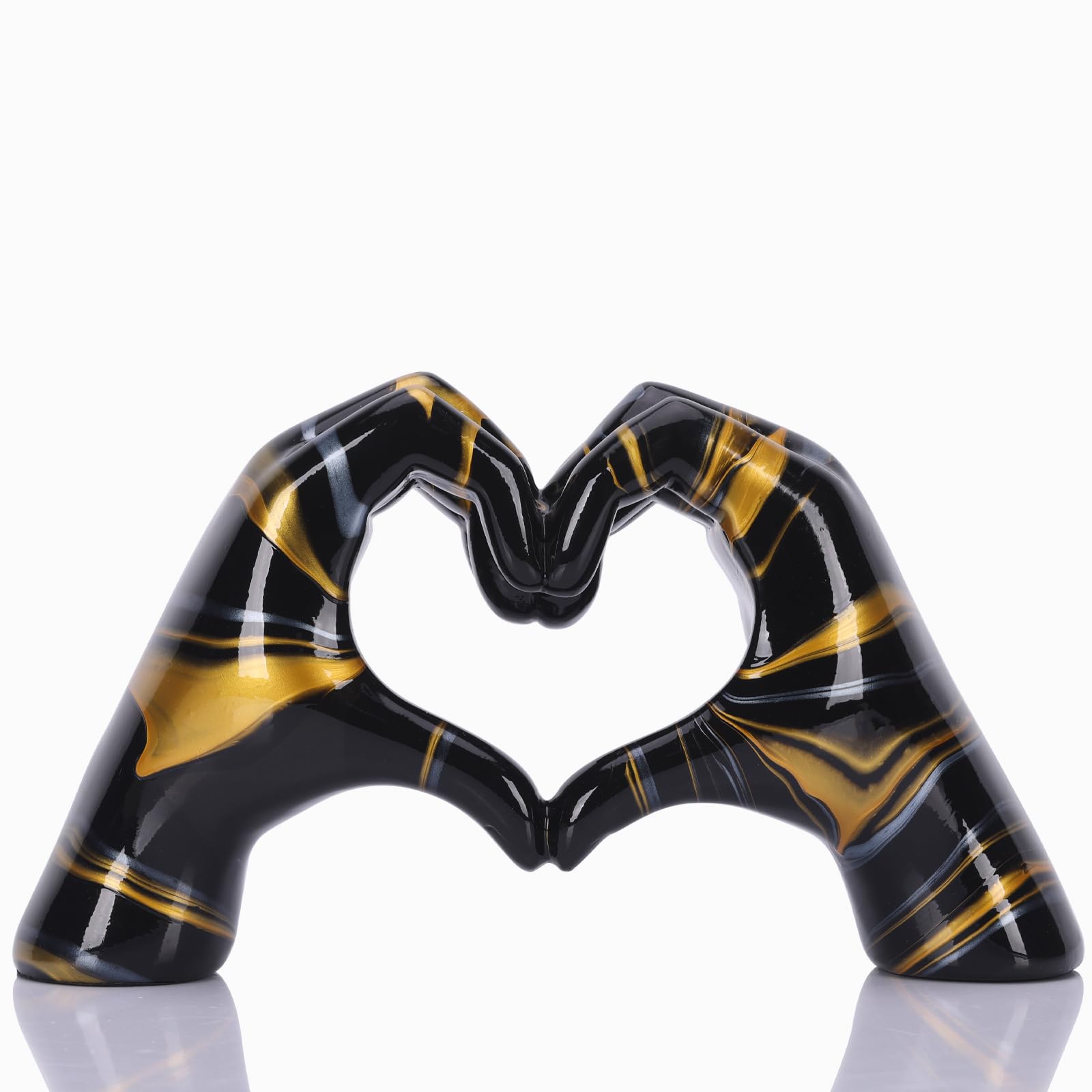 DOVDOV Black and Gold Hand Heart Decoration, Heart Hand Statue, Love Finger Sculpture Wedding Decoration for Bookshelf Coffee Table Office Bedroom TV Cabinet Bookshelf Small Ornaments Home Decor.