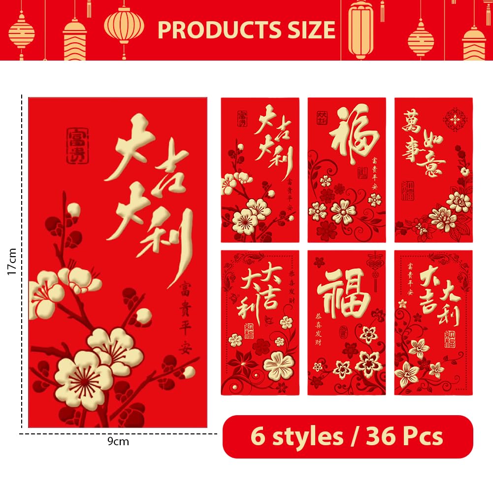 36 Pezzi Rosse per Capodanno Cinese 2026 Portafortuna con Motivo Hong Bao Rilievo