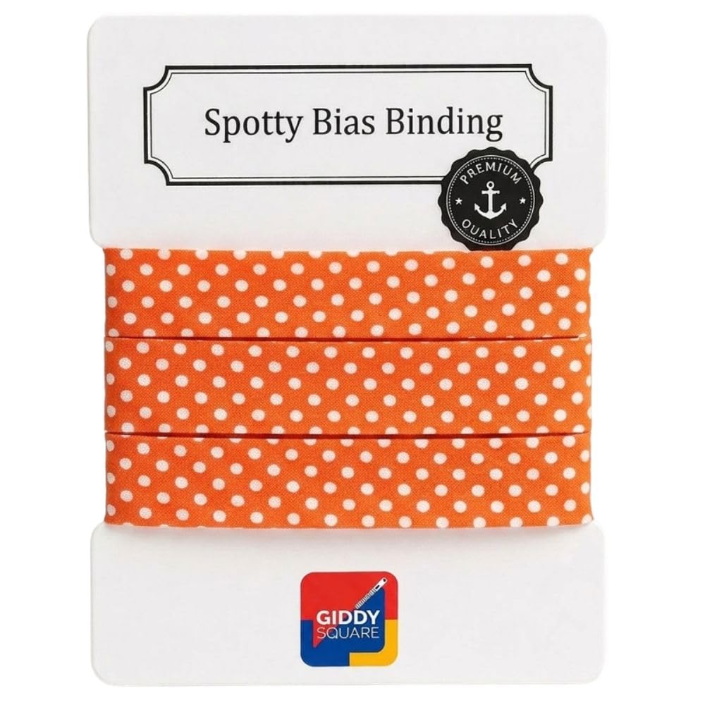 Cotton Spotty Bias Binding 20mm Single-Fold, White Dots On Orange, 3m