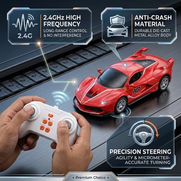 Image of Mini RC Car 1:64 Scale Remote Control Car for Kids, App Controlled Electric Racing Toy with LED Lights, Rechargeable Battery, 2.4GHz Control System, Birthday Gift for Boys & Girls (RED)