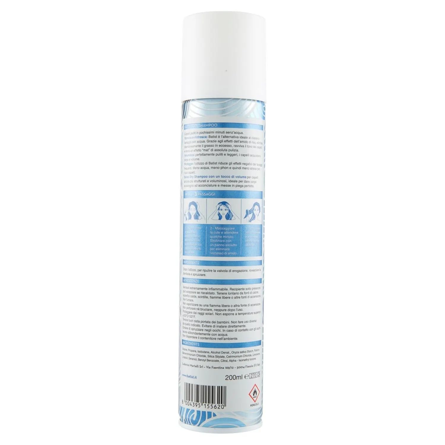 Batist Volume Dry Champú seco para cabello estructurado y voluminoso en 3 minutos, sin agua, para todo el cabello, 200 ml + llavero Beni Culinari gratuito (12 unidades)