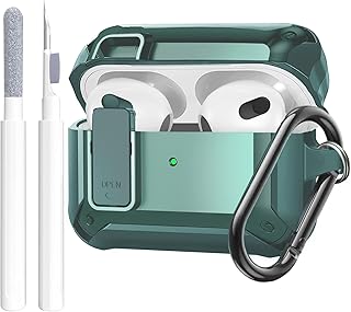 Airpods 3rd Generation Case Cover Men Lock with Cleaning Kit, OTOPO Protective Cover with Cleaning Tool Compatible with Apple Airpod 3rd Gen Case, Shockproof Rugged Shell for iPod 3 Case (Green)