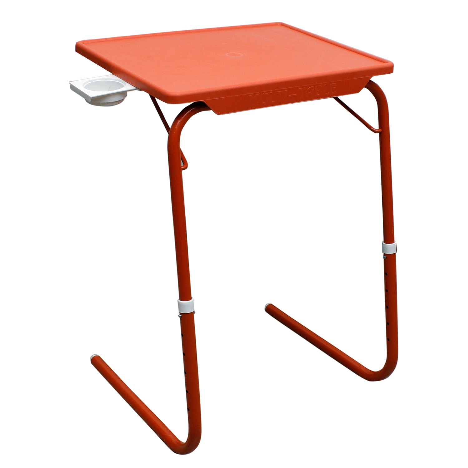 MULTI - TABLE Make in India Multi Purpose Utility Table with Cup Holder for Laptop, Dinner, Study in New Orange Color (Plastic; Iron ,Orange )