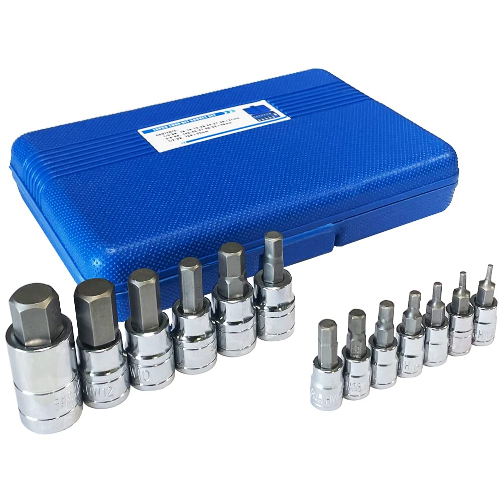 New Combination 14 Pieces with Adapter 3/8" 1/4" Drive, Typical 13 Pieces 1/2" 3/8" 1/4" Drive,Torx Star and Hex Bit Socket Set, Cr-V Steel Ratchet Socket Wrench Drive For Hand Tool Blue Kit (13H)