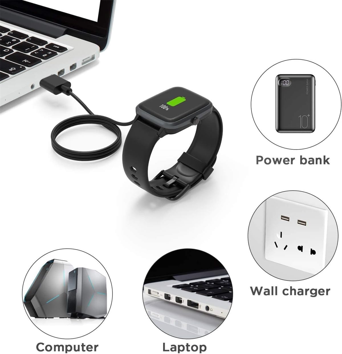Chargeur universel magnétique de 4 mm, câble de charge magnétique à 2 broches pour montre intelligente, distance de charge compatible de 3,8 à 4,2 mm