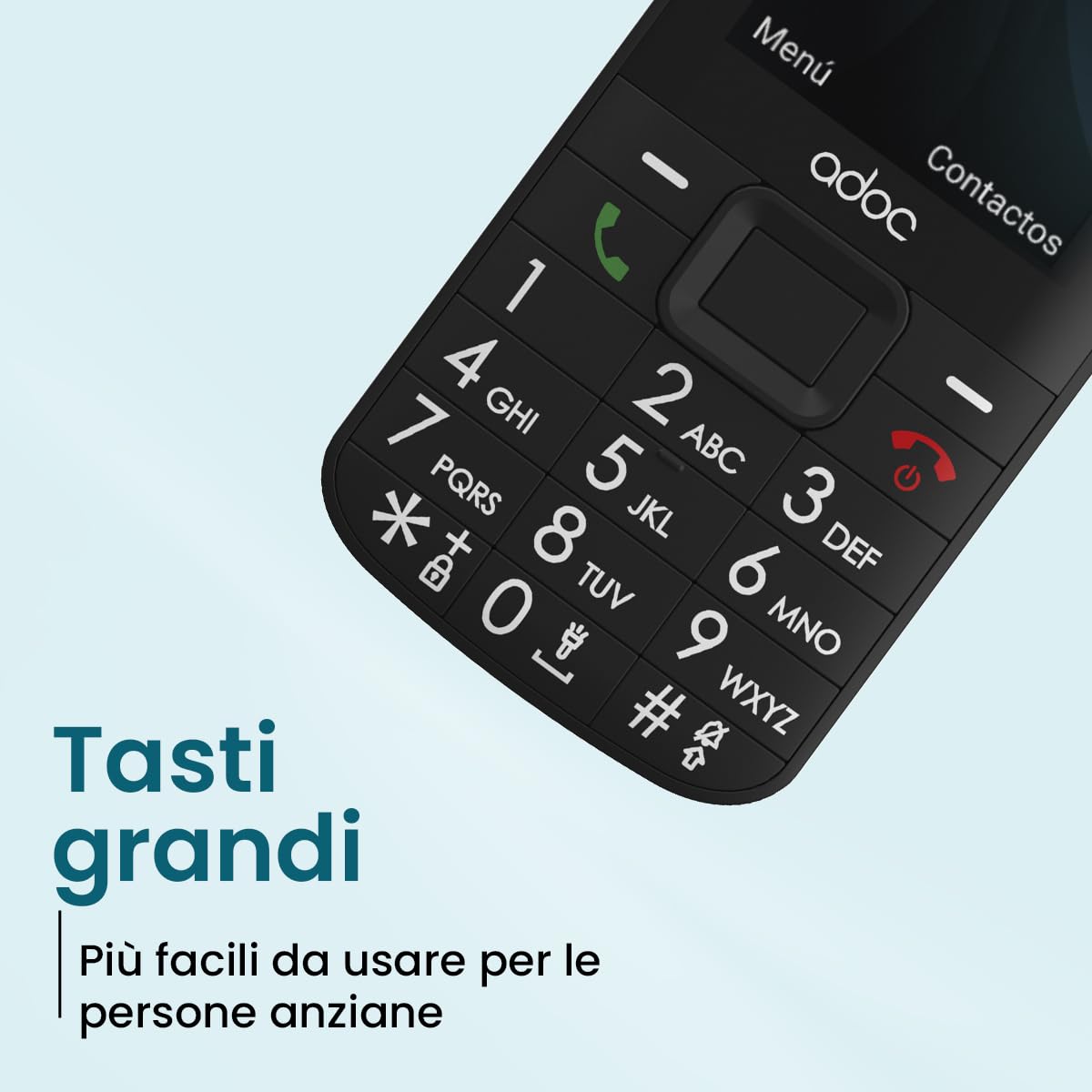 ADOC SP1 - Telefono cellulare per anziani, tasti e icone grandi, pulsante SOS, Android, 4G, Bluetooth, Wi-Fi, GPS, fotocamera, 1.400 mAh, microSD, torcia elettrica, jack 3.5", facile da usare, colore: