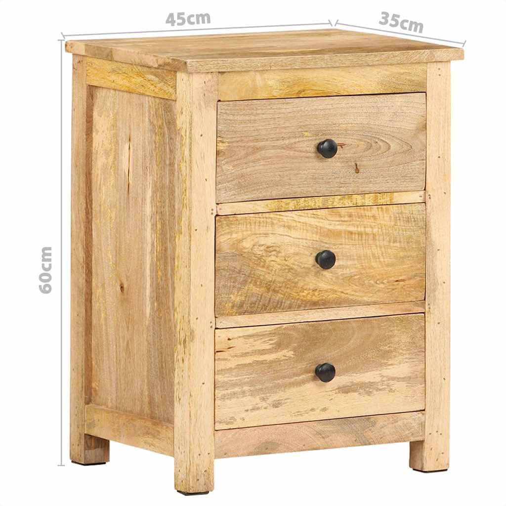 Generisch Nachttisch 45x35x60 cm Massivholz Mango mit 3 Schubladen