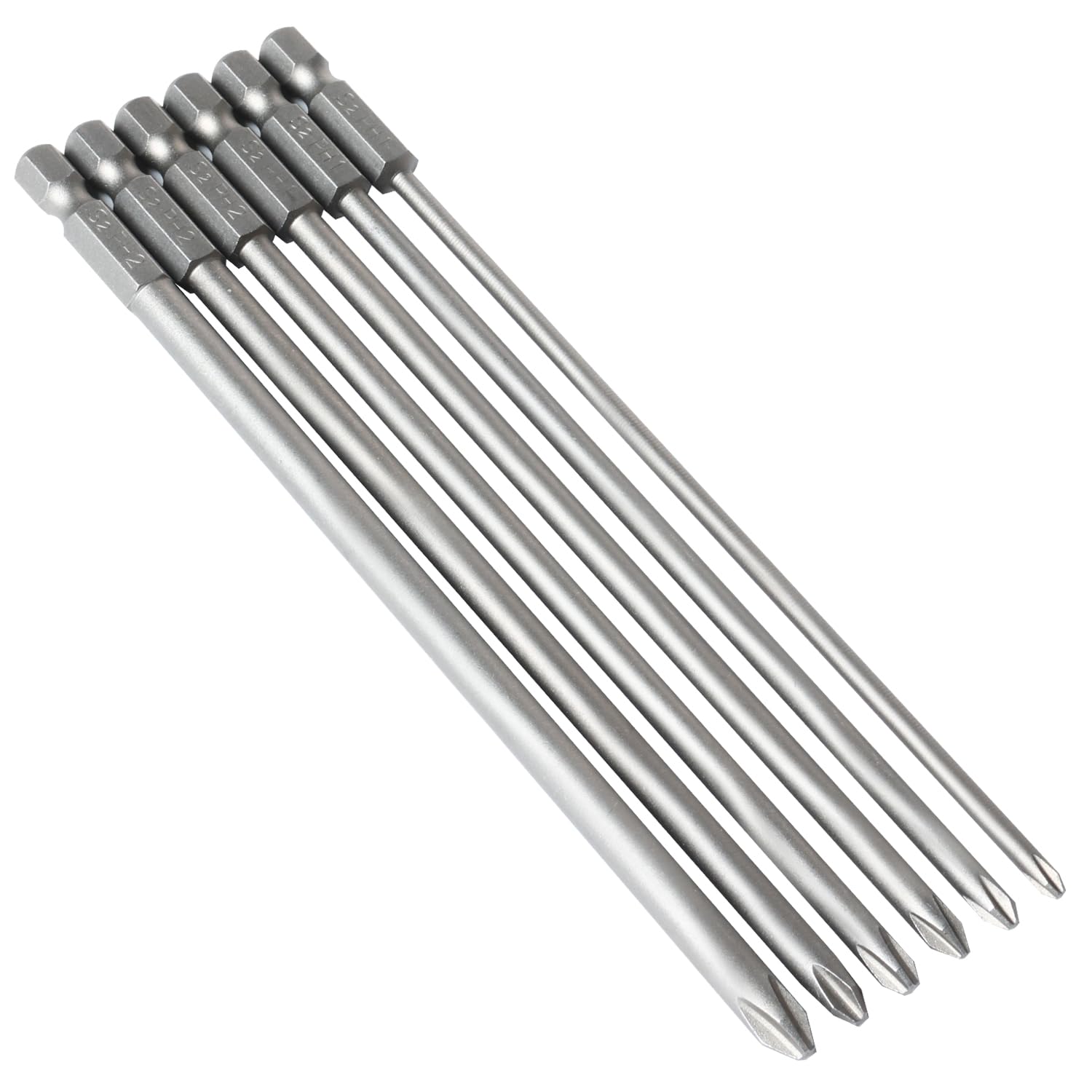FyMosem 6Pcs 150mm Long Phillips Driver Bits, Magnetic Cross Head Screwdriver Bit Set 1/4 Inch Hex Shank Quick Change Phillips Screwdriver Bit Cross Screw Driver Drill Bits Electric Hand Repair Tool