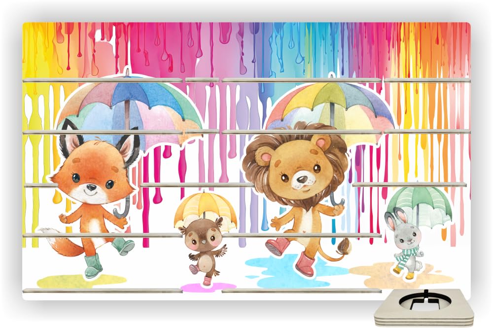 Farbklecks-Collection Musikboxregal Farbgewitter, Wandregal für mehr als 60 Hörfiguren, Maße 79 x 48 x 6 cm, mit speziellem Ablagefach kompatibel mit Toniebox, handgefertigt in Deutschland