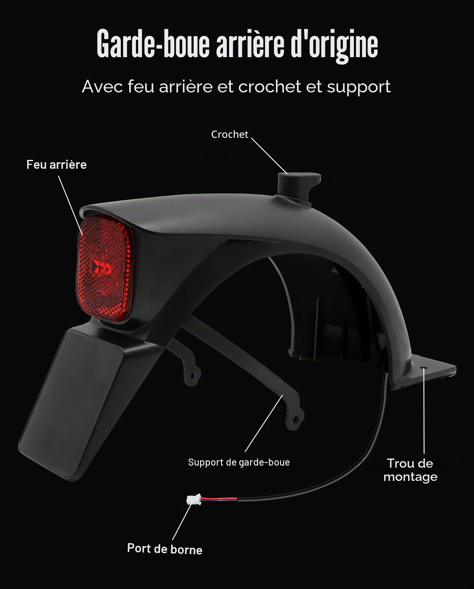 Support Garde-Boue Arrière pour Scooter avec Crochet et Feu Arrière Intégré, Compatible avec Segway Ninebot E2 E2 Plus Kickscooter Support Support Garde-Boue Arrière Accessoires Garde-Boue