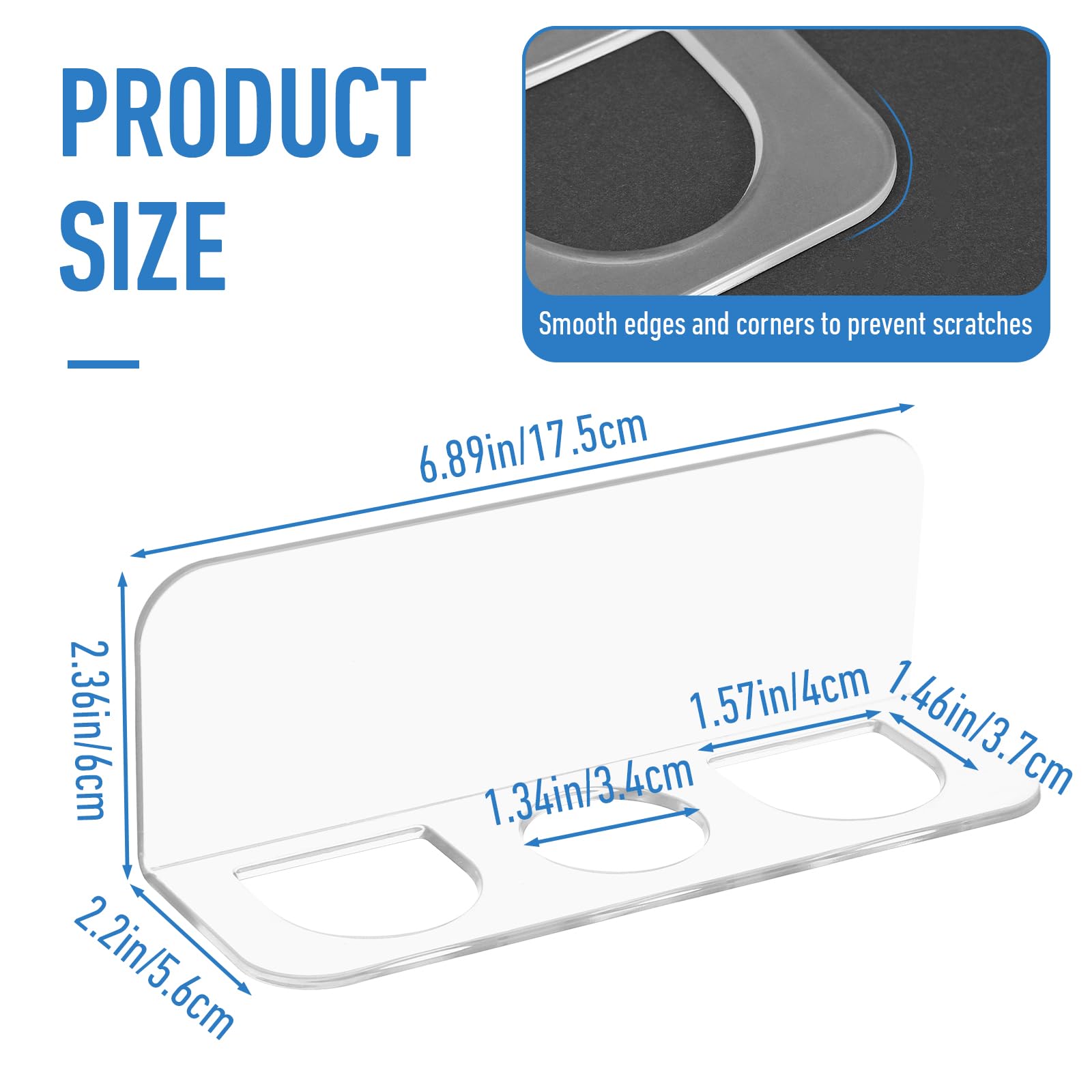 Kifmurase 2 Pcs Acrylic Hair Brush Holder for Bathroom Adhesive Wall Mounted Comb Holder Organizer with 3 Holes, Transparent Hairbrush Storage Holders, No Drilling for Combs, Curling Irons, Flat Irons