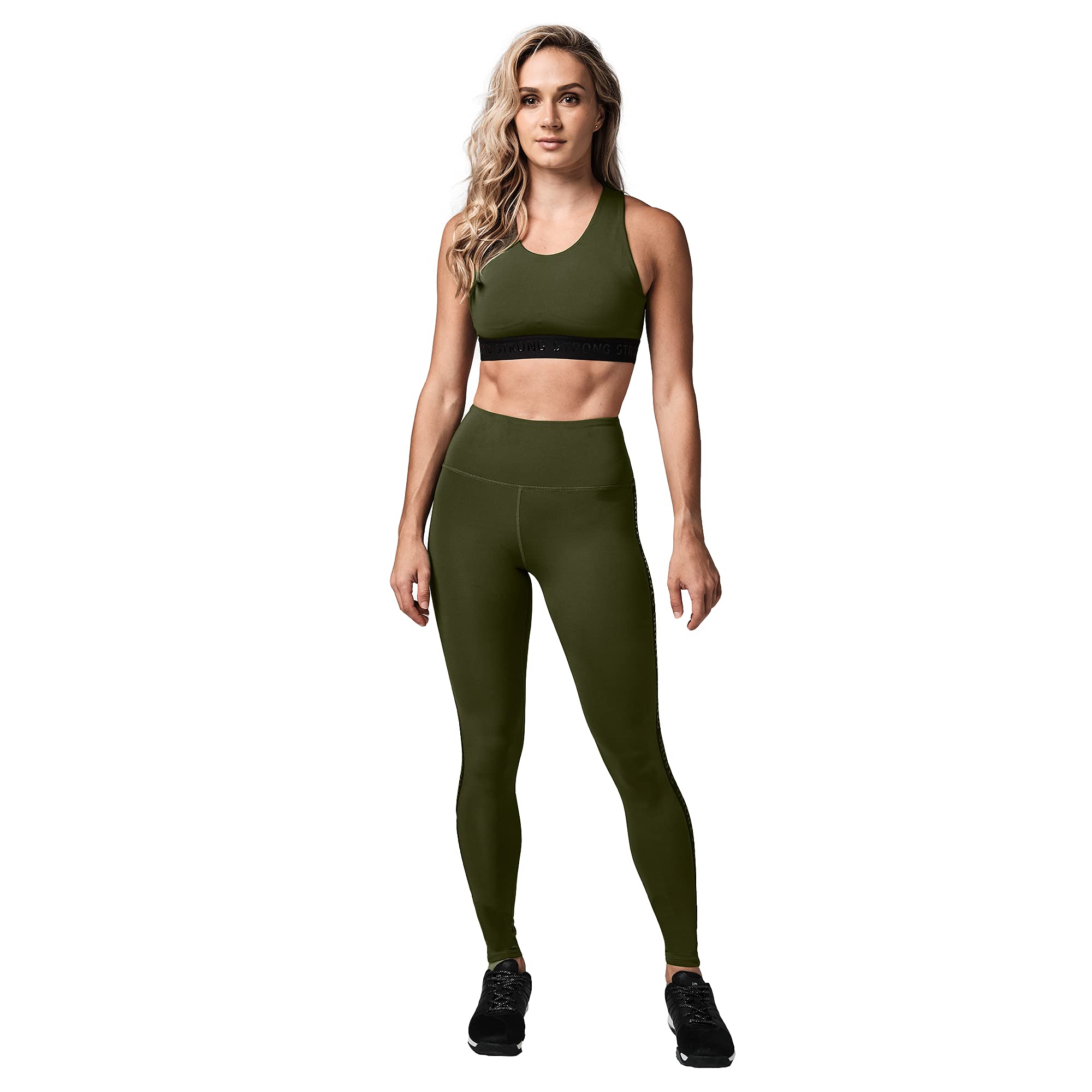STRONG iD Damskie legginsy do treningu, fitnessu, długość do kostek, wyszczuplające brzuch, legginsy damskie z wysoką talią Moss Essential XS