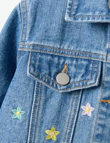 4-7Y Girl Basic Denim Jacket Embroidery Blue Jean Jackets Kids Classic Casual Outerwear Cute Coat Button Down4