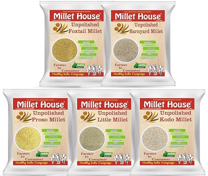 Millet House Combo Pack Of 5 Raw Unpolished Millets | Siridhanya | Foxtail 250G, Kodo 250G, Proso 250G, Little 250G, Barnyard 250G | Nutrient, High Protein Natural Grains - Pack Of 5, 2500 Grams (B0CR7F6Q5T) Amazon Price History, Amazon Price Tracker