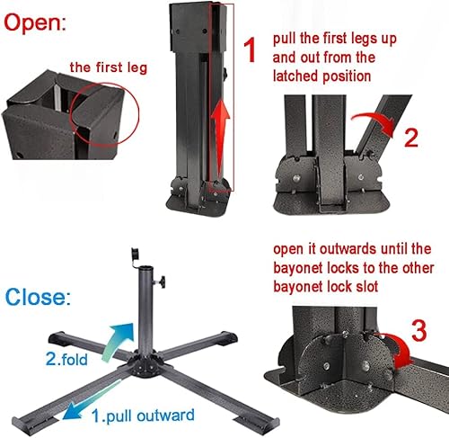 نوايو حامل قاعدة مظلة فناء قابل للطي، دعامة حامل مظلة من الحديد المقوى، مرساة شمسية محمولة في الهواء الطلق للحديقة والشرفة وصيد الأسماك على الشاطئ والرصيف والقارب وطاولات النزهات
