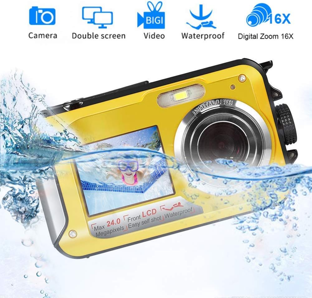 Waterproof Camera Underwater Camera for Snorkeling Full HD 1080P 24.0 MP Waterproof Point and Shoot Digital Camera Dual Screen Action Camera