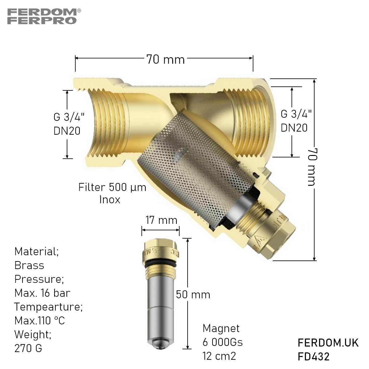 Filtro Magnetico FERDOM FD360 Per Riscaldamento E Impianti Solari - Con Separatore Di Sporco, DN25 - Foto 7
