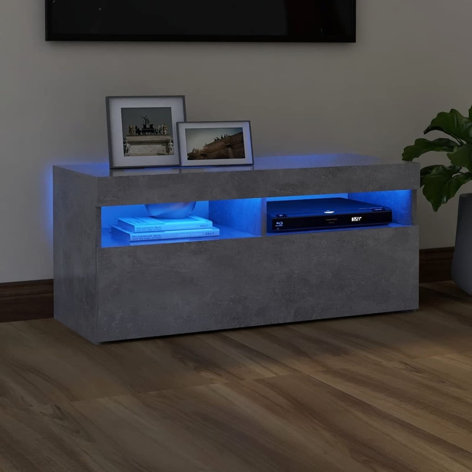 Goliraya TV Cabinet TV Unit Cabinet TV Stand Cabinet TV Shelf with LED Lights Wall Shelf Storage Rack for Living Room Concrete Grey 90x35x40 cm