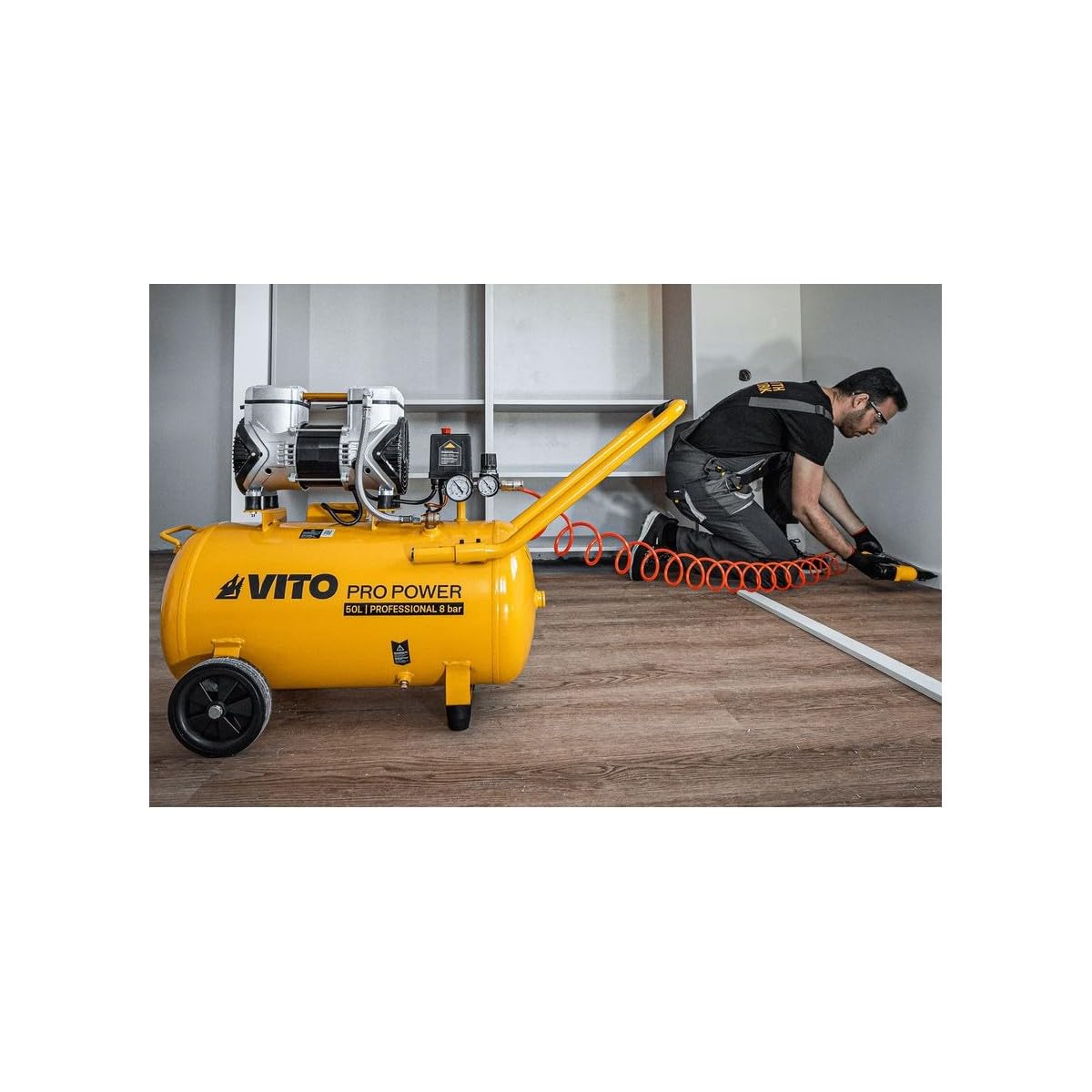 VITO - Compresseur d'air Silencieux 50L 8 Bar 2CV 1.5KW 115 Psi 236 L/min Sans huile