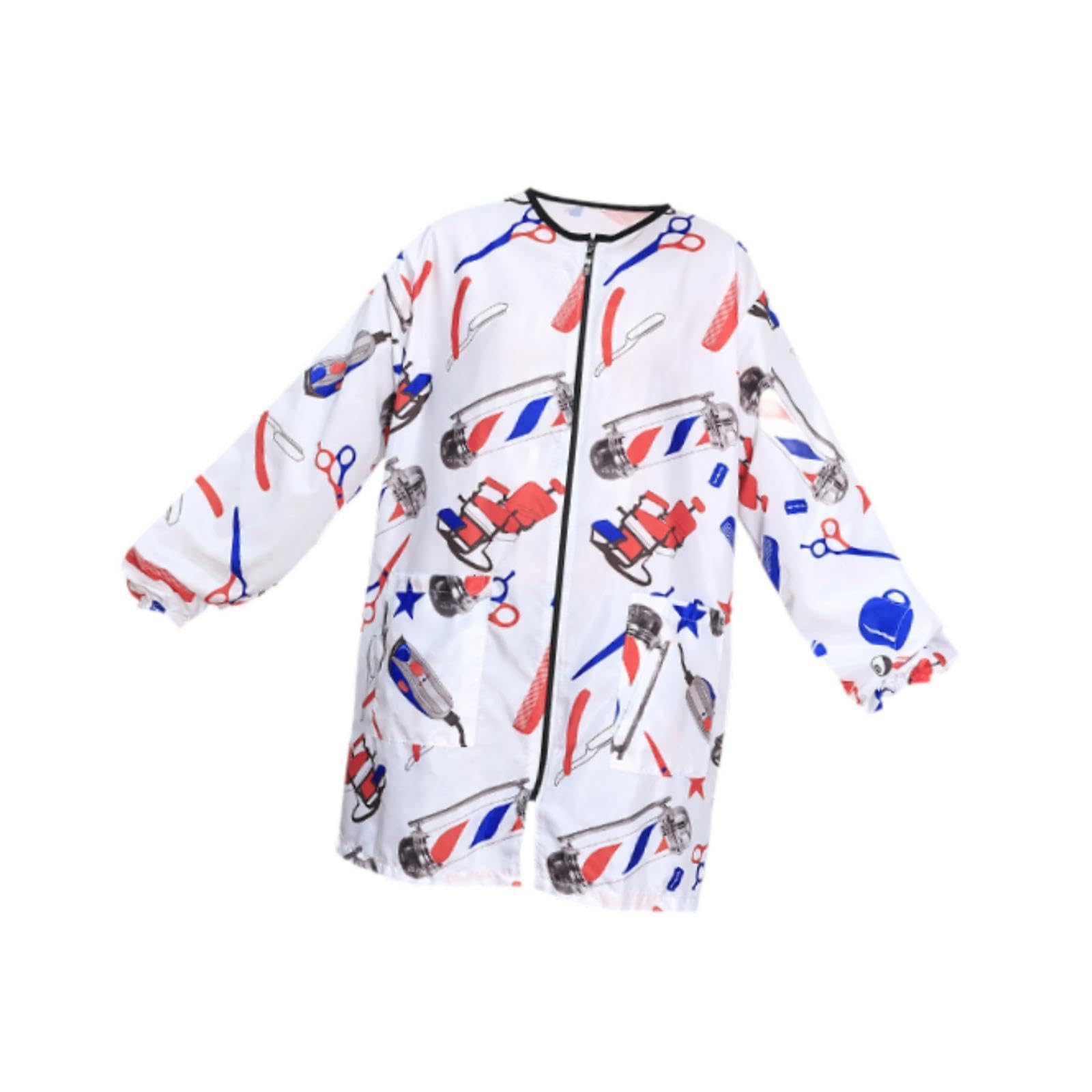 MERISHOPP Barbers Uniform Apron Hair Stylist Apron Smock for Hair Cutting Coloring SPA Printed white-image-9