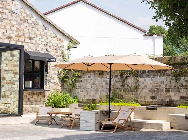Parasol double pour ombrager une grande table de terrasse sans souffrir de la chaleur