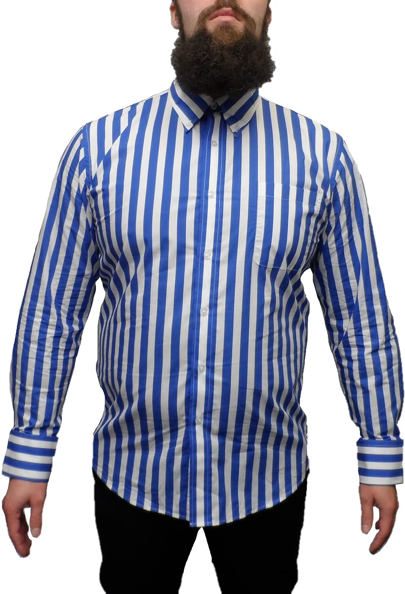 Mazeys Mens Retro Mod Stripe Shirts (Large, Blue)