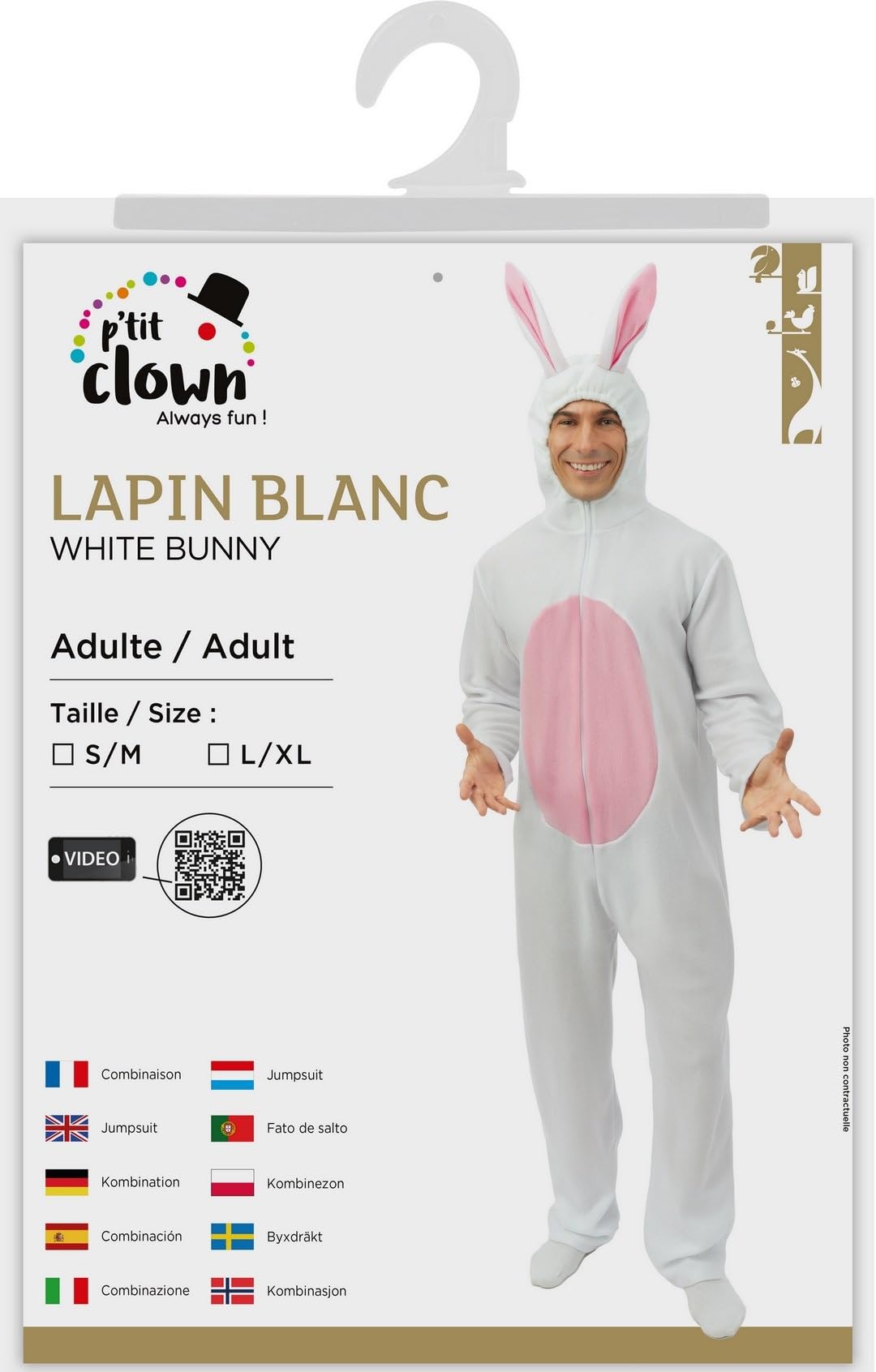 P'TIT CLOWN - Déguisement Lapin - Costume Adulte - Unisexe - Parfait pour Carnaval, EVG, EVJF, Pâques, Halloween et autres Fêtes Costumées - Facile à Enfiler - Confortable