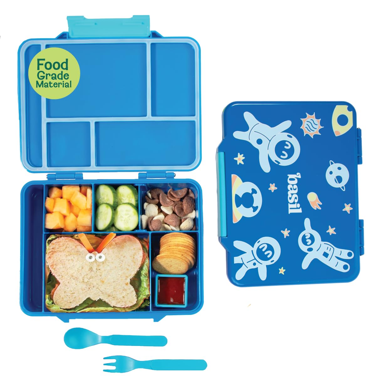 Basil Binge Bento Lunch Box – 1330 ml | 5-Compartment Leak-Proof Bento Box for Kids | BPA-Free Tiffin for School | Space