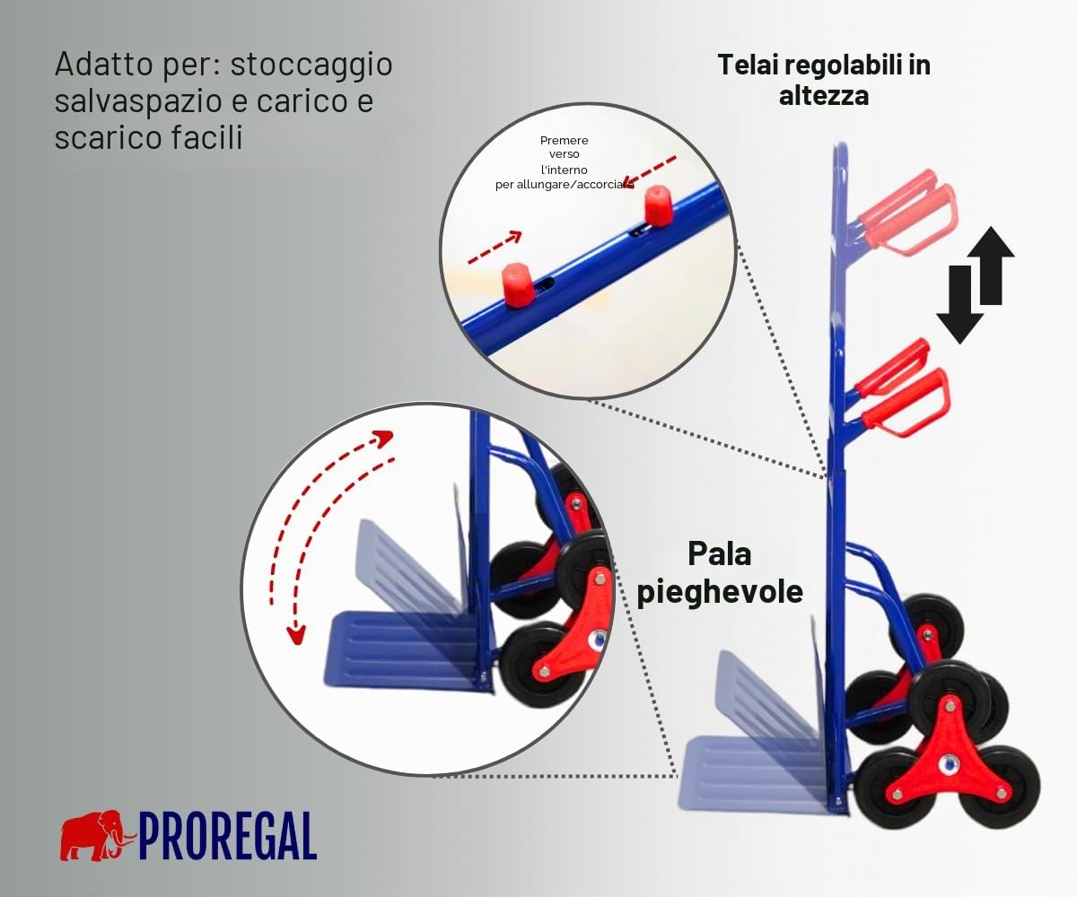 PROREGAL Carrello saliscale ODIN | AxLxP 111x60x43cm | Portata | Ruote in gomma dura | Blu