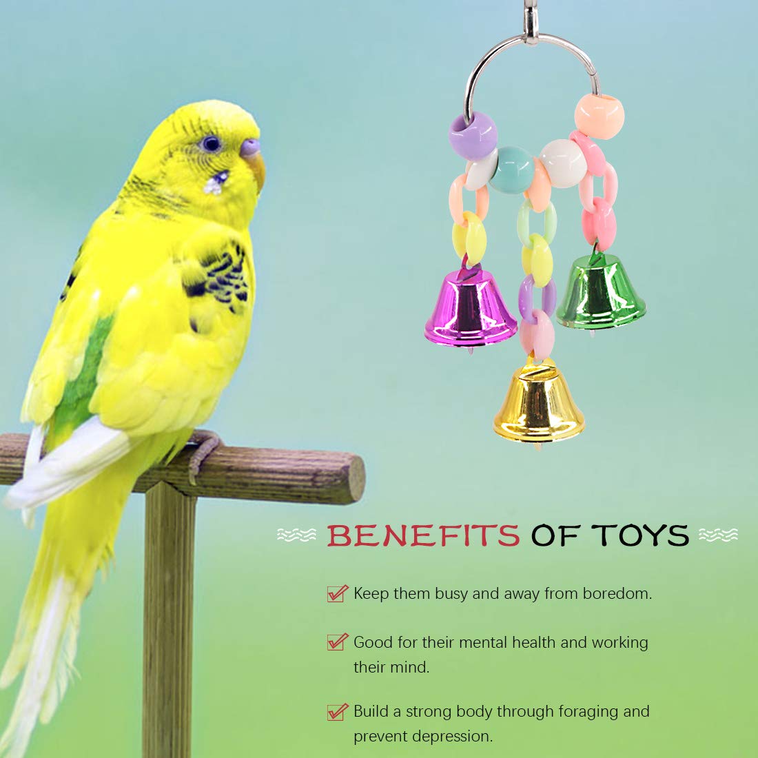 Hilitchi 3 Pack Bird Toys Set, Hanging Bells, Rattan Balls and Twisted String for Parrots Parakeet, Conure, Cockatiel, Mynah - Image 3