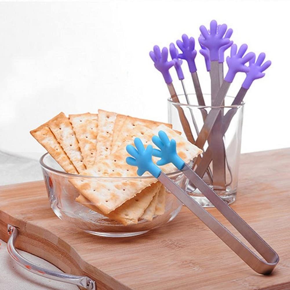 1Pc Hand Shape Silicone Food Clip Mini Food Clip Stainless Steel Salad Serving BBQ Tongs Food Grade Silicone Tong Tools