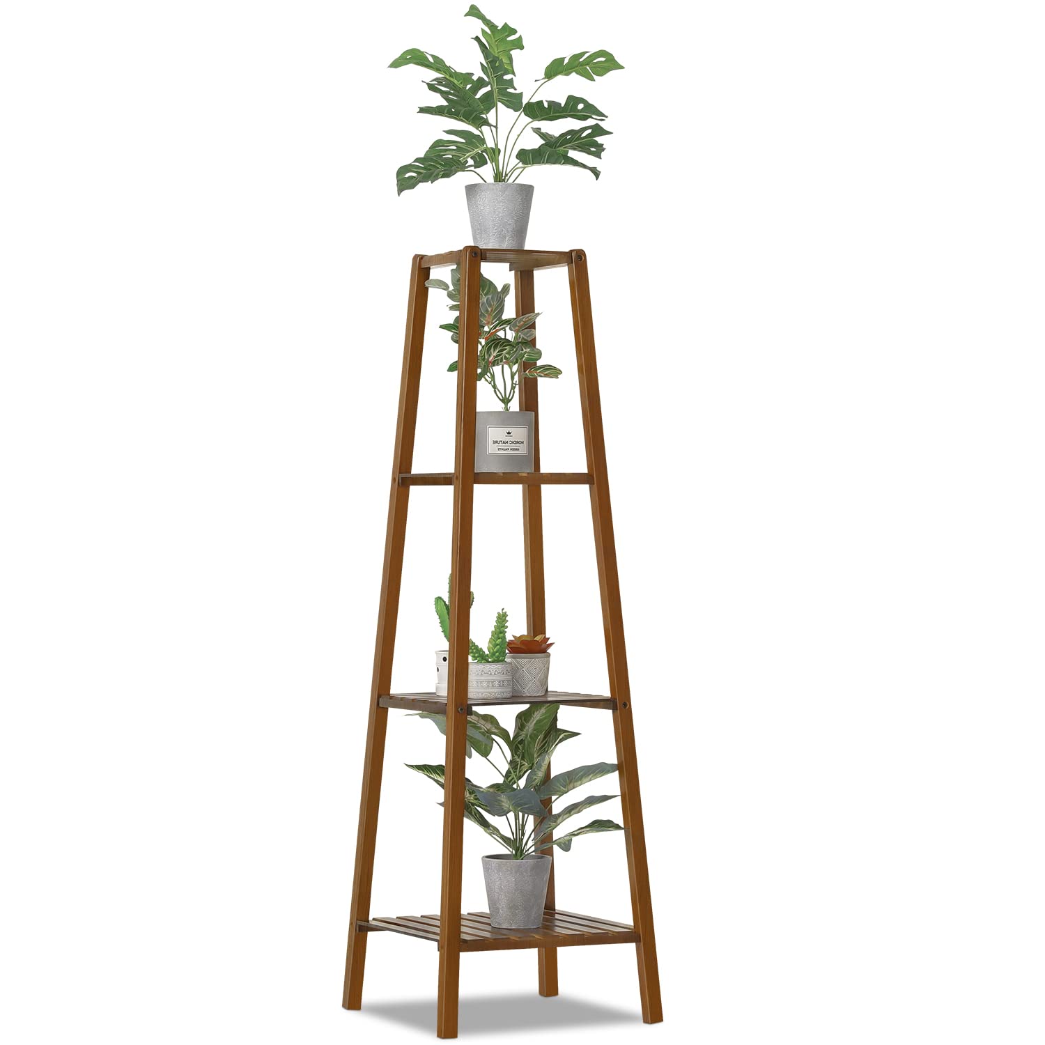 MoNiBloom Bamboo Tall Plant Stand Pot Vase Holder Flower Seasoning Display Shelf Rack Small Space for Patio Garden Balcony Yard Living Room, Brown (4