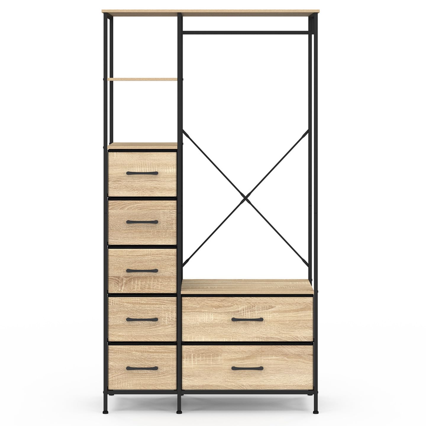 IDMarket - Armario de vestidor + columna B. 90 cm UTAH con 2 estantes y 7 contenedores de tela en madera y negro