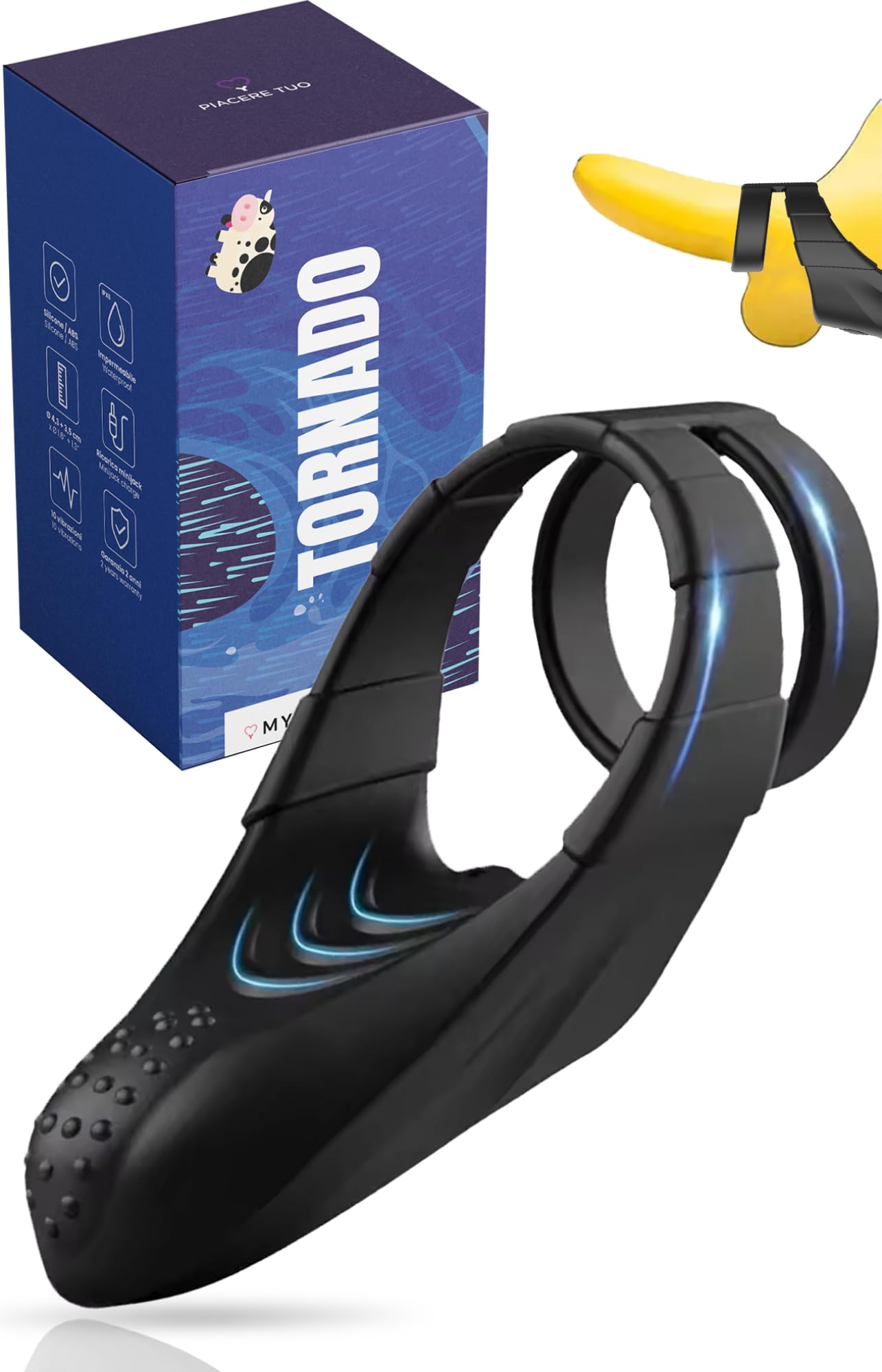 MySecretCase Cockring – Vibration Penis Ringe, Vibrator Penisring für Männer und die Paare, Gummi Sextoy, Klitoris Stimulator, Leise Sexspielzeug für Solo Masturbieren und Sex (Tornado)