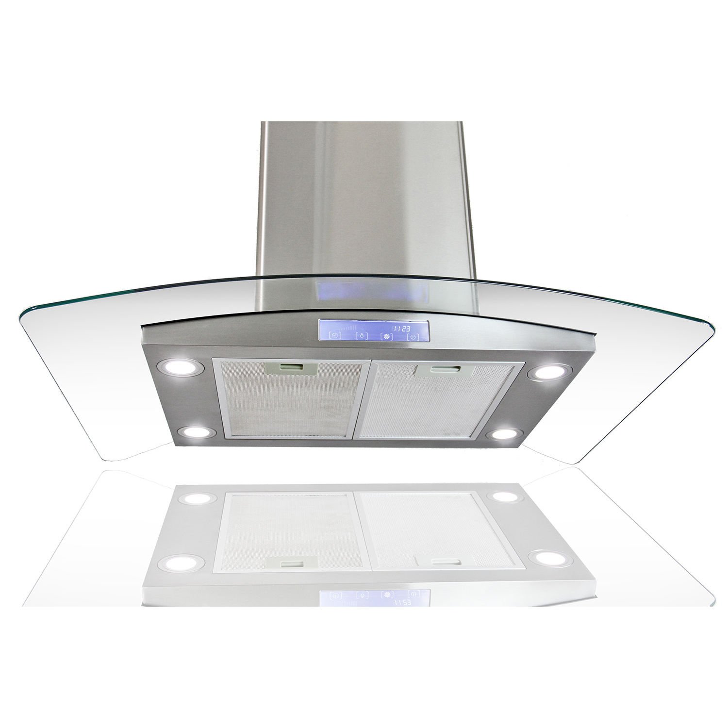 30" Glass Stainless Island Mount LED Control Range Hood Stove Kitchen Vent