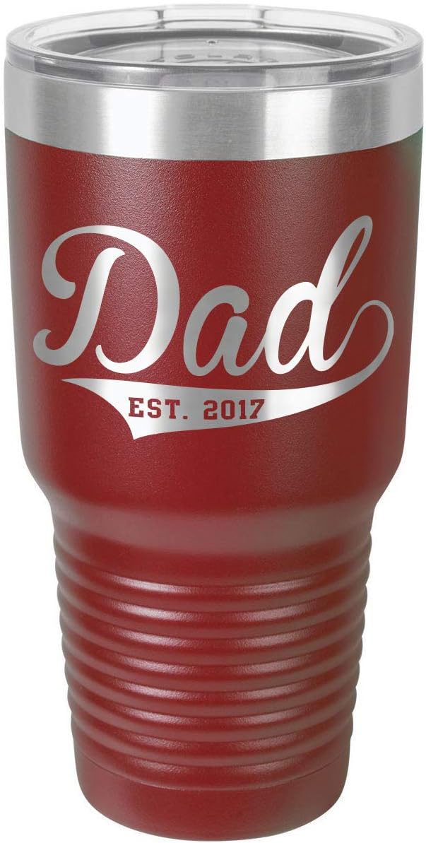 DAD DADDY EST MAROON 30 oz Drink Tumbler With Straw and Slide Top Lid | Laser Engraved Travel Mug | Compare To Yeti Rambler | Gift Idea Dad For Father's Day & Birthday