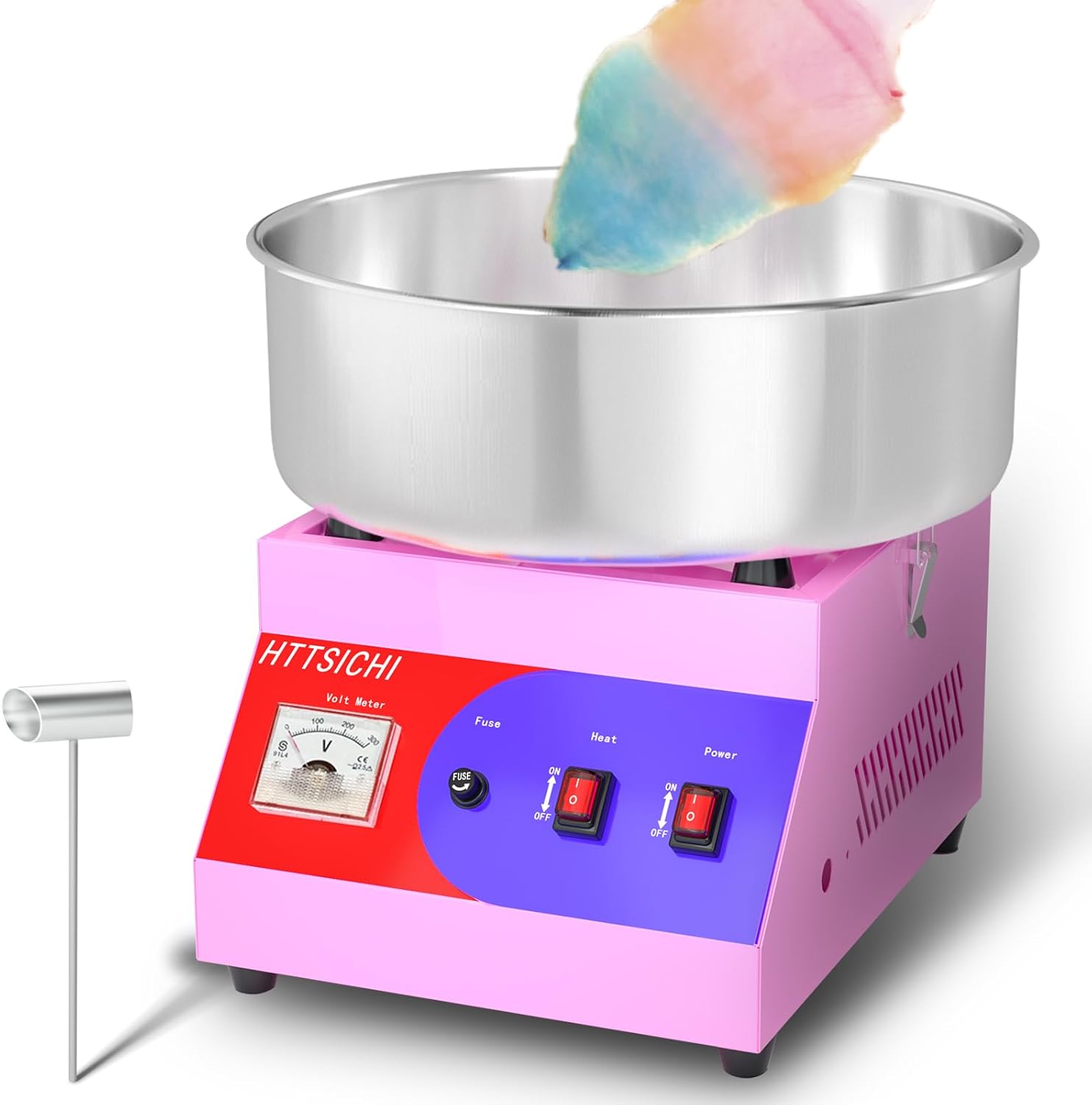 Cotton Candy Machine - Cotton Candy Machine Commercial w/ 15 inch Stainless Steel Bowl, Sugar Scoop, Cotton Candy Maker for Home, Party, 1000W Hard Candy Cotton Candy Maker for Birthday 15 ''