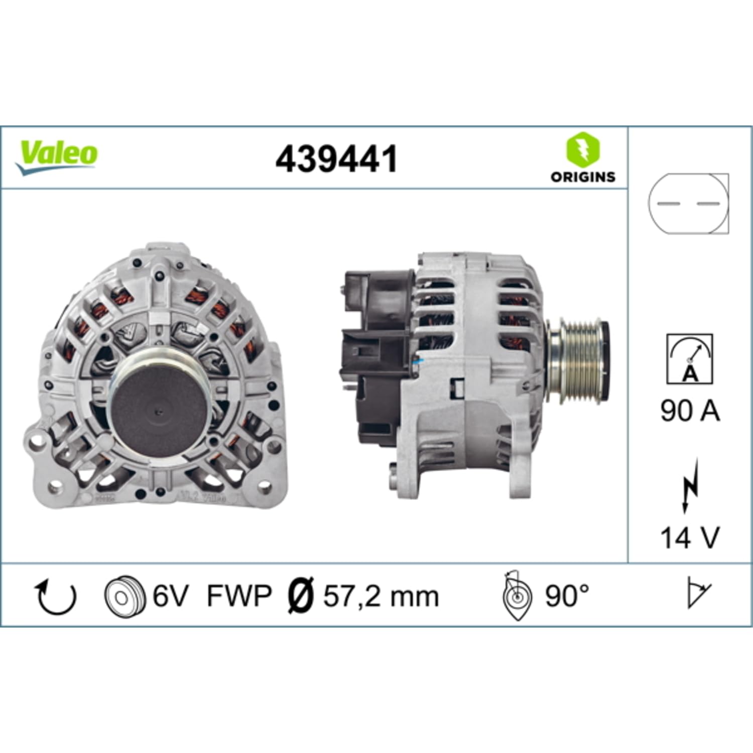 Valeo Alternatore 439441-90 Amp - 6 Scanalature - 14 V | Compatibile con: AUDI A2, A3, A3, A3 Cabriolet, A3 Sportback, A4 B5, A4 B5 Avant, TT, TT Roadster, FORD GALAXY I