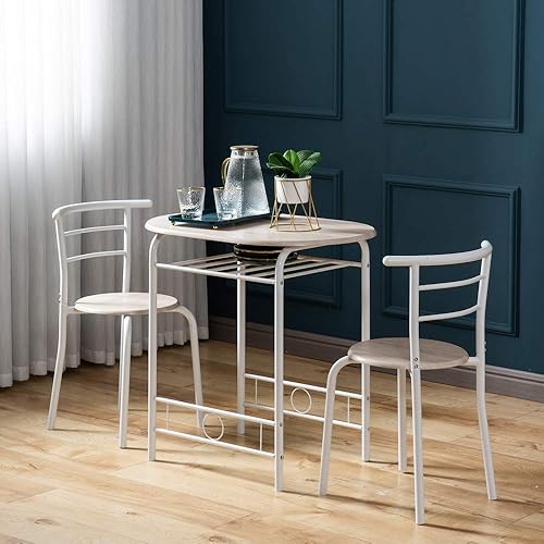 Miniatura 2 de VINGLI Juego de comedor de 3 piezas, juego de mesa de cocina pequeña para 2, juego de mesa de desayuno, mesa de madera de cocina y 2 sillas para