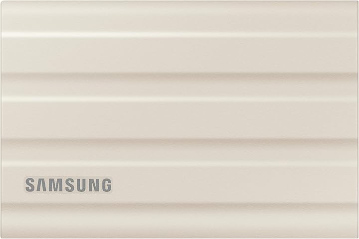 Samsung Taşınabilir T7 SSD Shield, USB 3.2 Gen 2 TB, 1.050 MB/sn Okuma, 1.000 MB/sn Yazma, Bej, MU-PE2T0K/WW