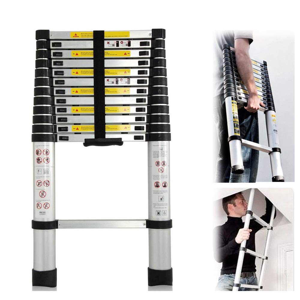 Buy 12.5FT / 3.8M Heavy Duty Aluminium Ladder Telescopic MultiPurpose Extendable Ladder