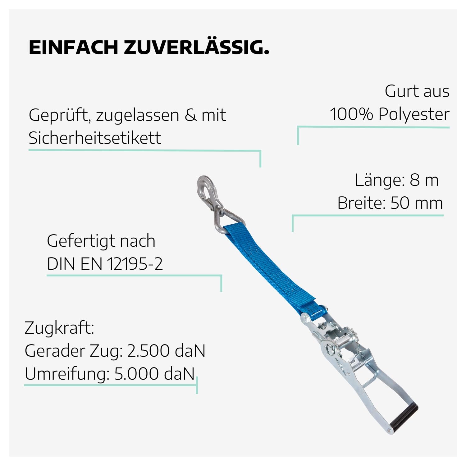 6 x Zurrgurt 2-teilig mit Ratsche 8 m & 2-Strang Triangelhaken I Spanngurte mit Ratsche I Gurte zum Befestigen I Spanngurt mit Sicherheitsetikett I Zurrgurte mit Triangel-Haken