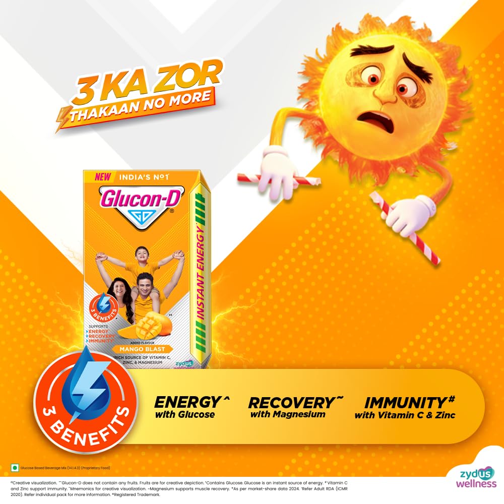 Glucon-D Instant Energy Drink Powder Refill 450g | Energy, Recovery, Immunity | Mango Blast — Amazon image 7