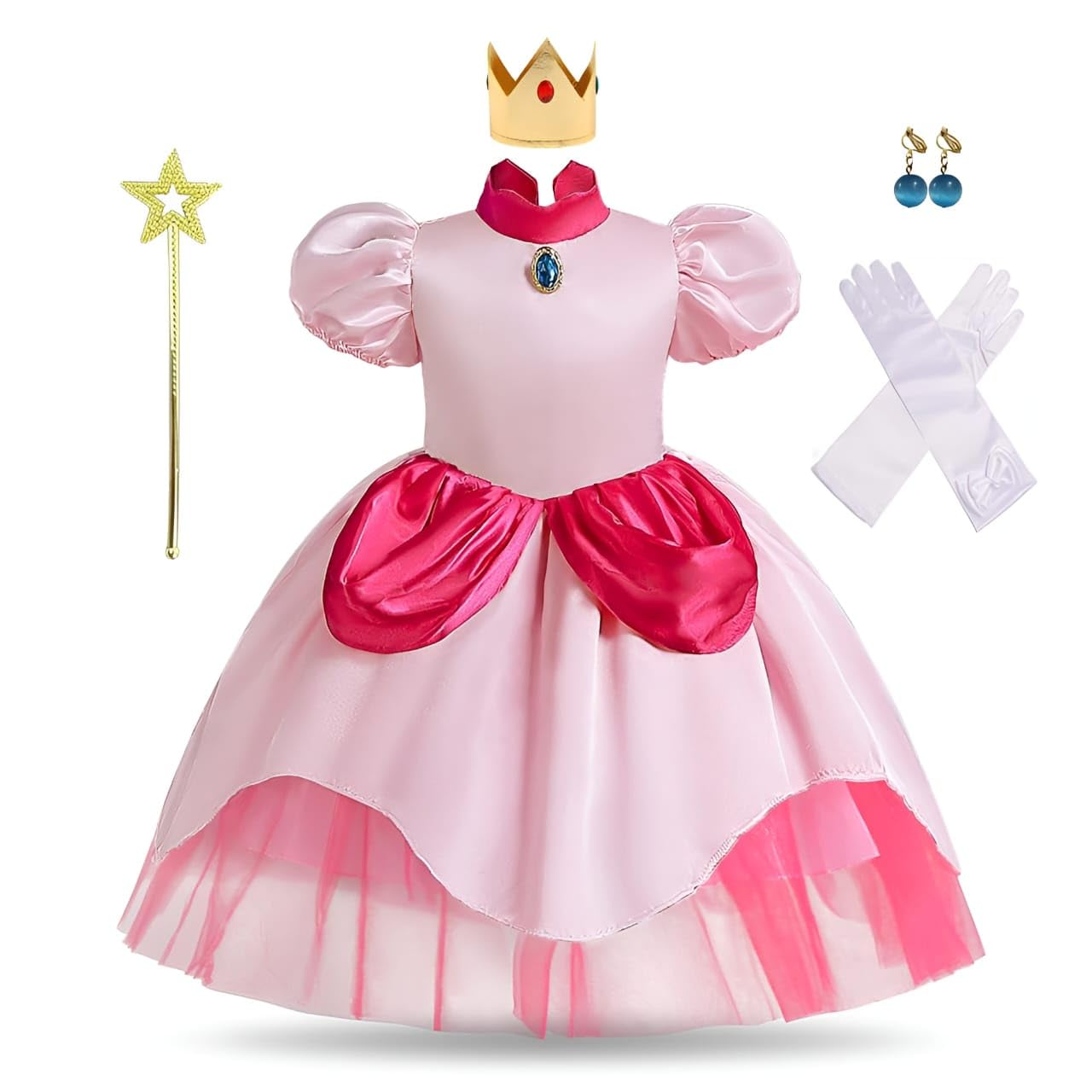 Yalla BabyGirls Rosy Pink Dress Costume for Kids Girls Princess Dress Up with Free Accessories - 90-140 cm 3-12 Years Birthday Party Gaming Cosplay Outfits